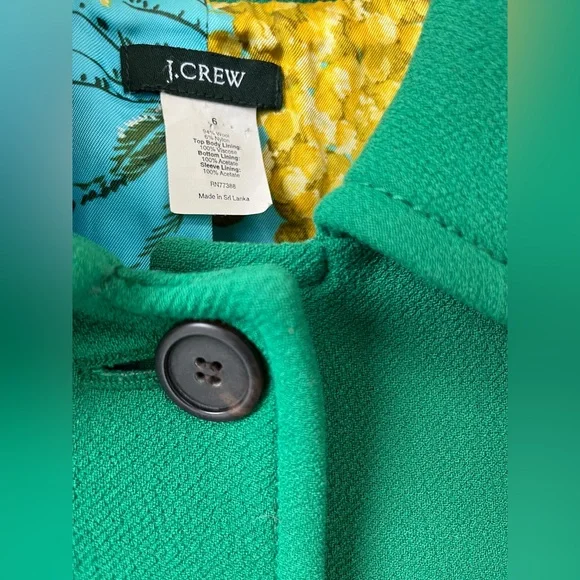 J.Crew wool classic coat, emerald green, turquoise and gold floral lining size 6 - Picture 5 of 10